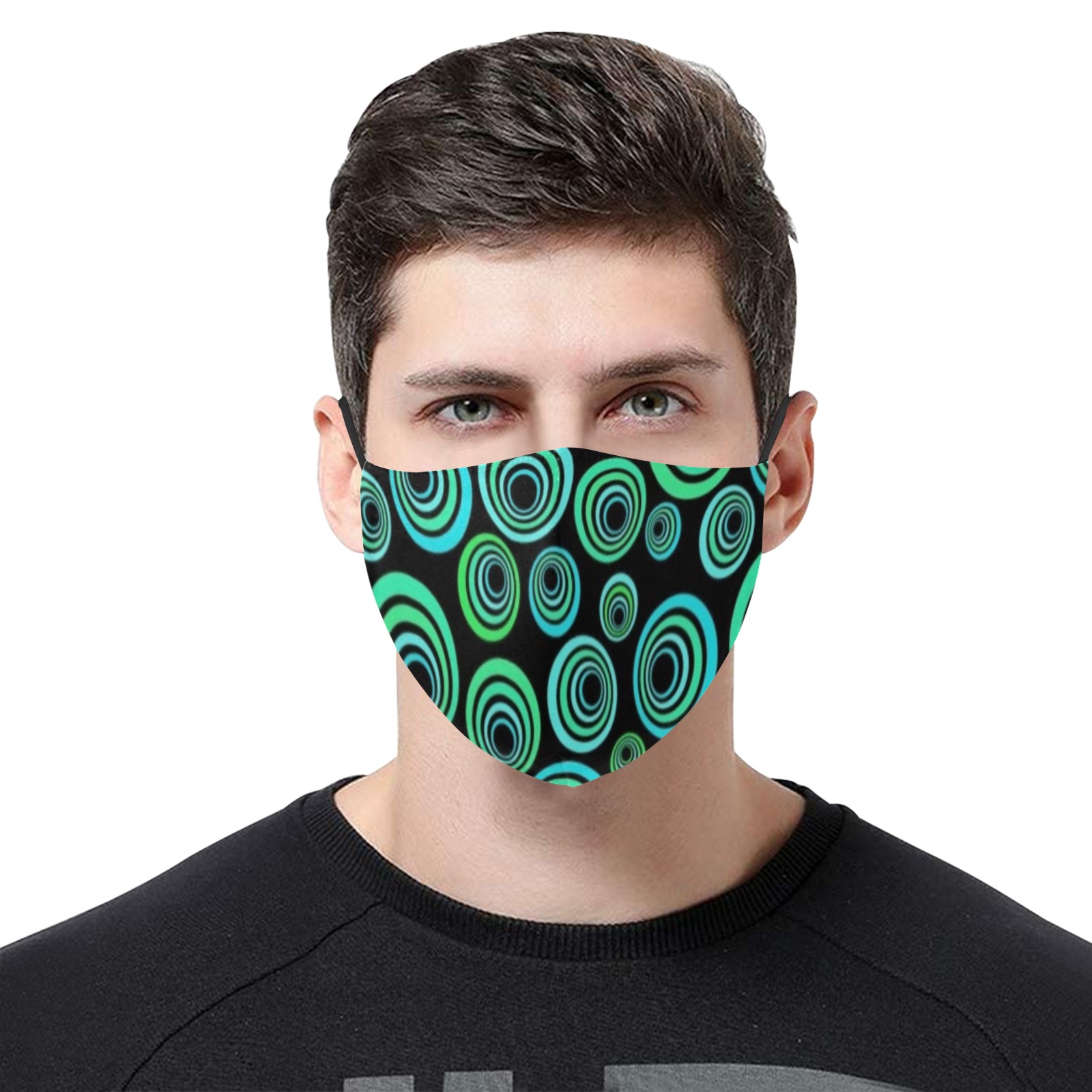 Retro Psychedelic Pretty Green Pattern 3D Mouth Mask with Drawstring (Pack of 20) (Model M04)