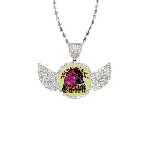 uri alone a svd bitch graphic Wings Silver Photo Pendant with Rope Chain