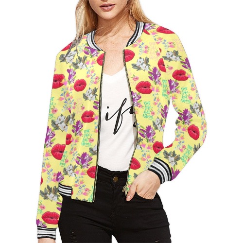 lips floral All Over Print Bomber Jacket for Women (Model H21)