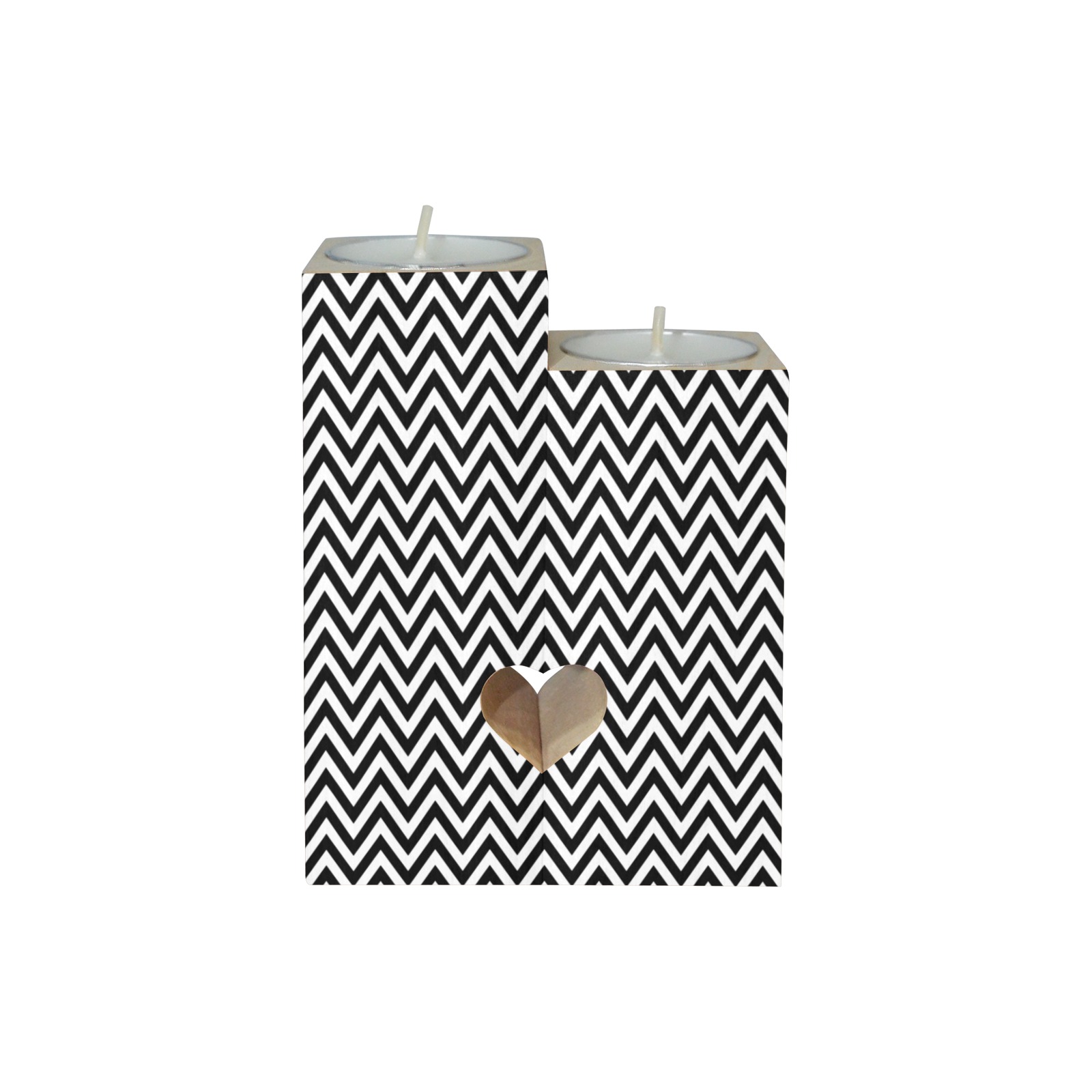 chevron noir Wooden Candle Holder (Without Candle)