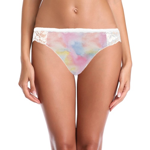 Colorful watercolor Women's Lace Panty (Model L41)