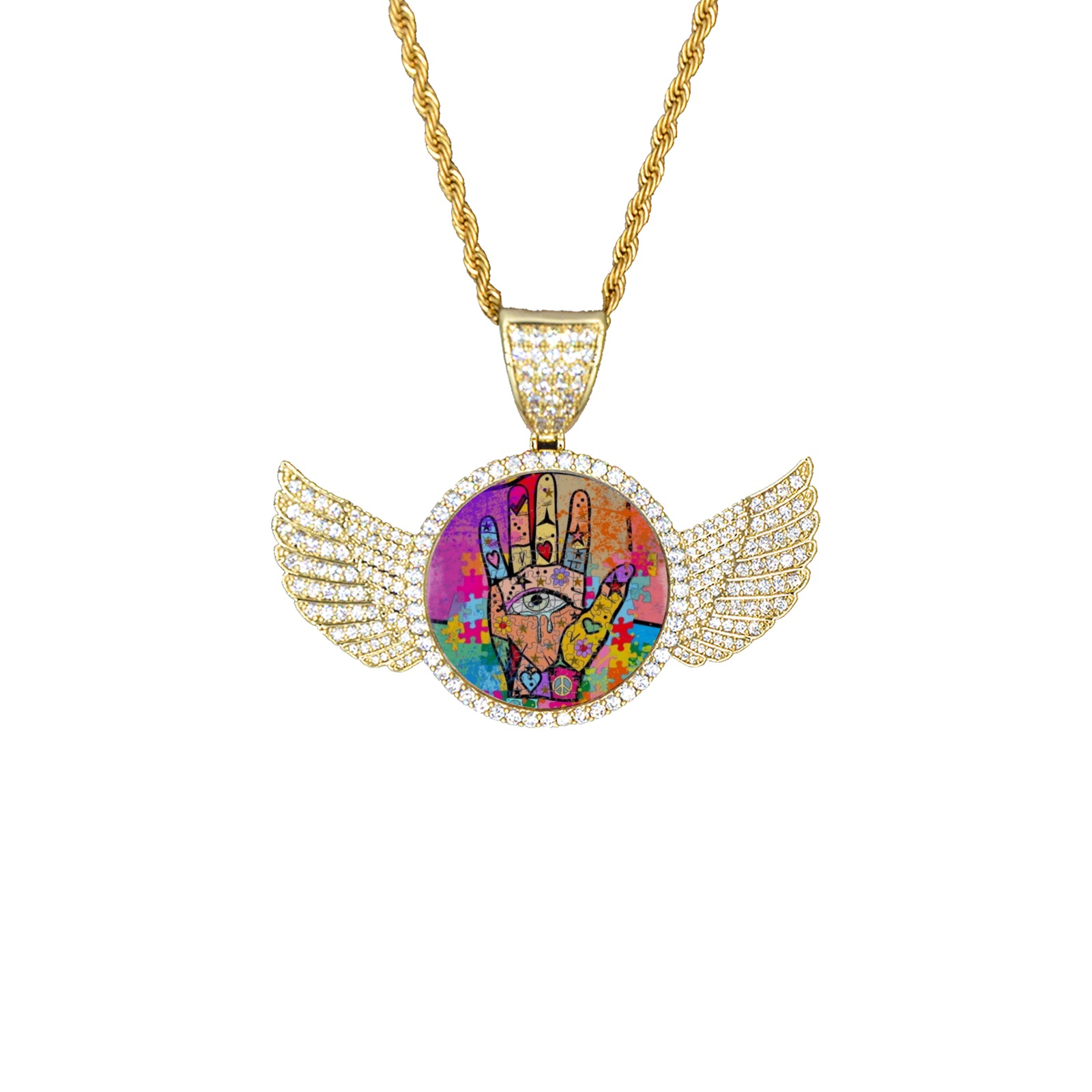 Hands up by Nico Bielow Wings Gold Photo Pendant with Rope Chain