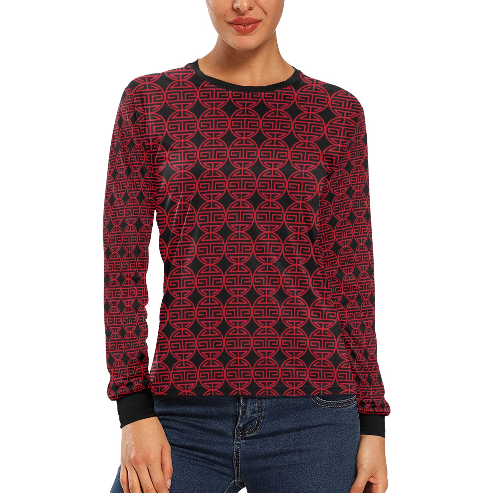 Chinese Pattern Women's All Over Print Long Sleeve T-shirt (Model T51)