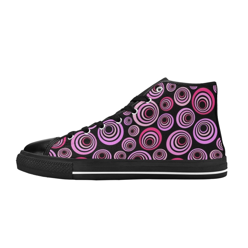 Retro Psychedelic Pretty Pink Pattern High Top Canvas Shoes for Kid (Model 017)