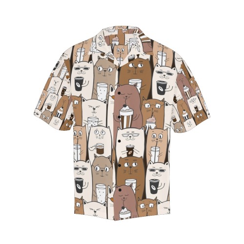 Cats and Coffee Hawaiian Shirt (Model T58)