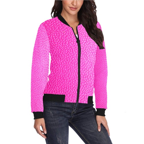 chaqueta de mujer rosa serpiente All Over Print Bomber Jacket for Women (Model H36)