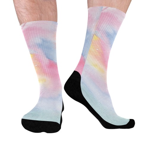 Colorful watercolor Mid-Calf Socks (Black Sole)