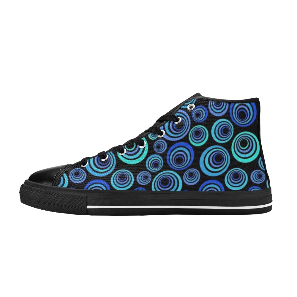 Retro Psychedelic Pretty Blue Pattern High Top Canvas Shoes for Kid (Model 017)