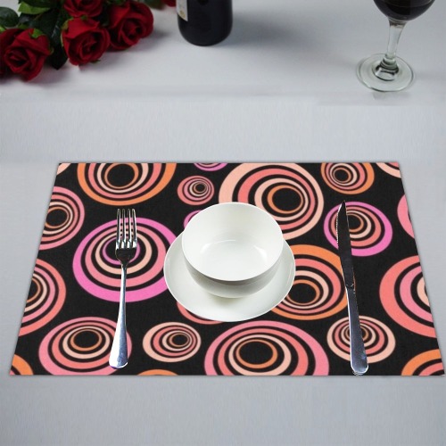 Retro Psychedelic Pretty Orange Pattern Large Placemat 14’’ x 19’’ (Set of 6)