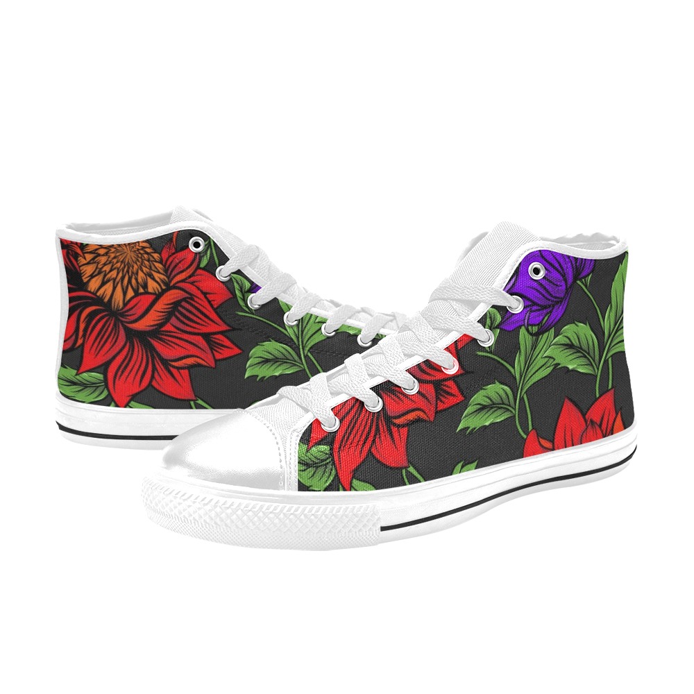 Neon Tropical Red High Top Canvas Shoes for Kid (Model 017)