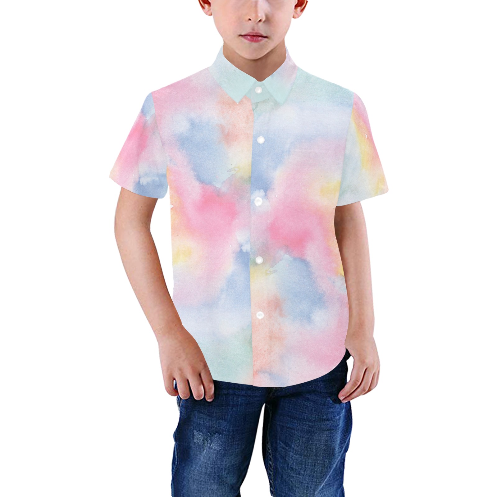 Colorful watercolor Boys' All Over Print Short Sleeve Shirt (Model T59)