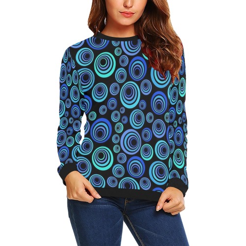 Retro Psychedelic Pretty Blue Pattern All Over Print Crewneck Sweatshirt for Women (Model H18)