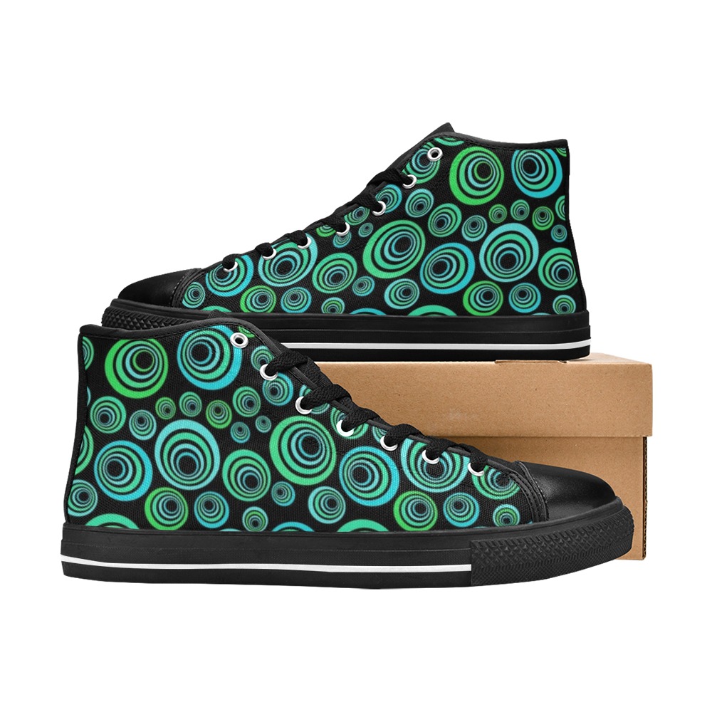 Retro Psychedelic Pretty Green Pattern Men’s Classic High Top Canvas Shoes (Model 017)