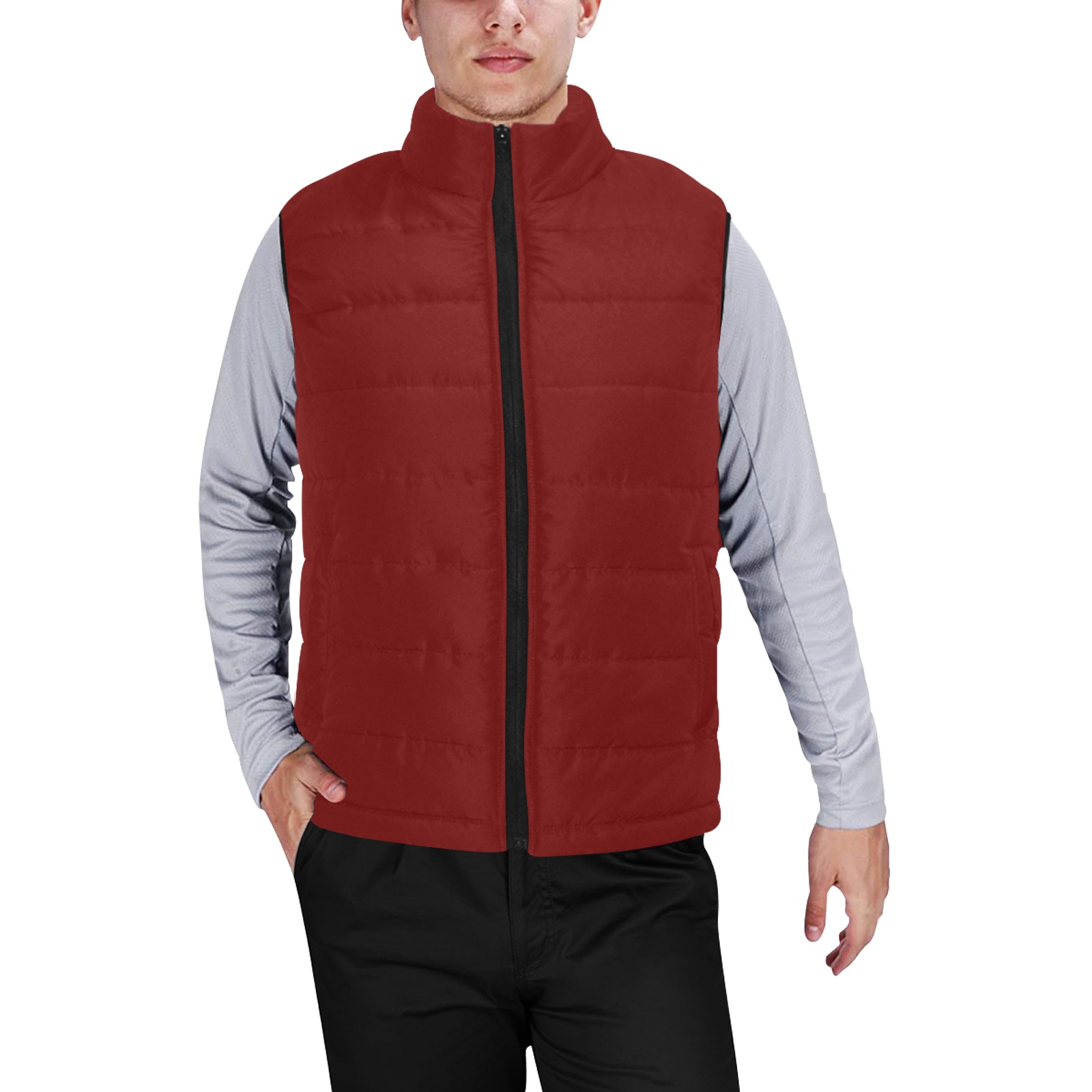 color blood red Men's Padded Vest Jacket (Model H44)