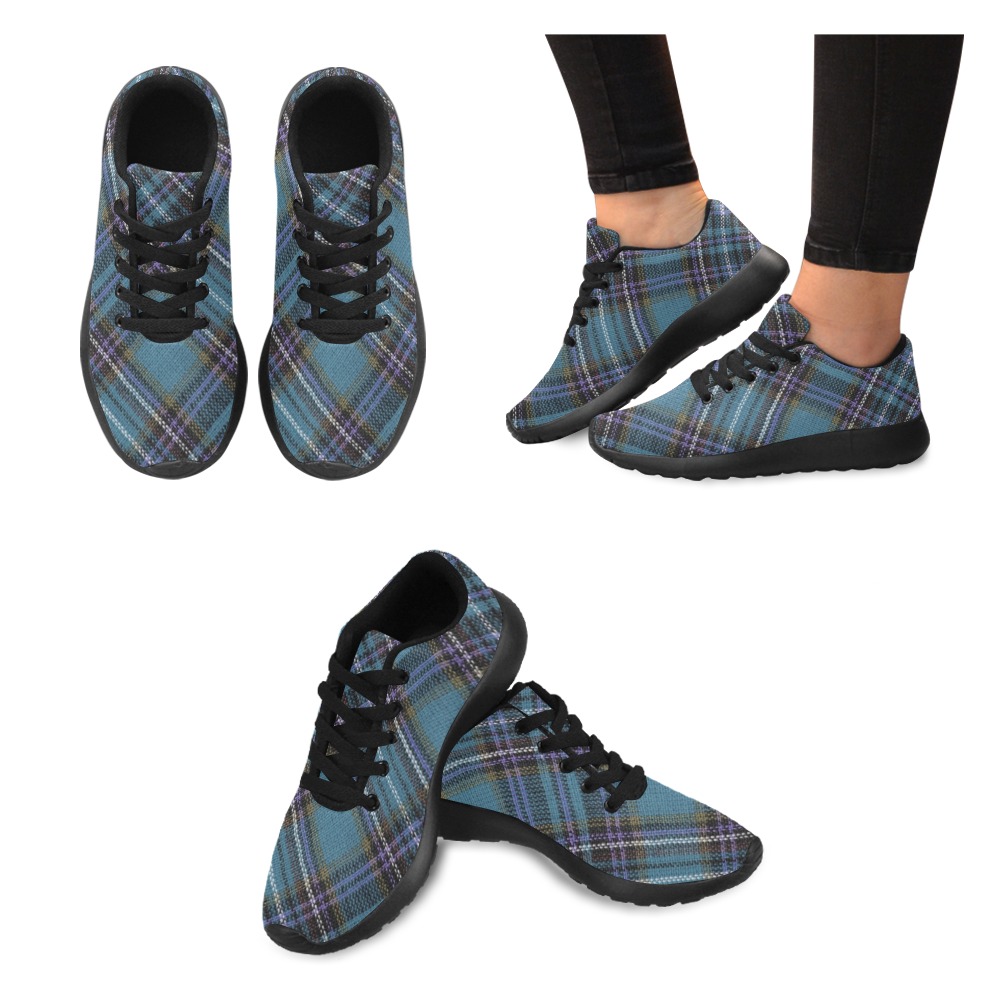 Turquoise Plaid Women’s Running Shoes (Model 020)