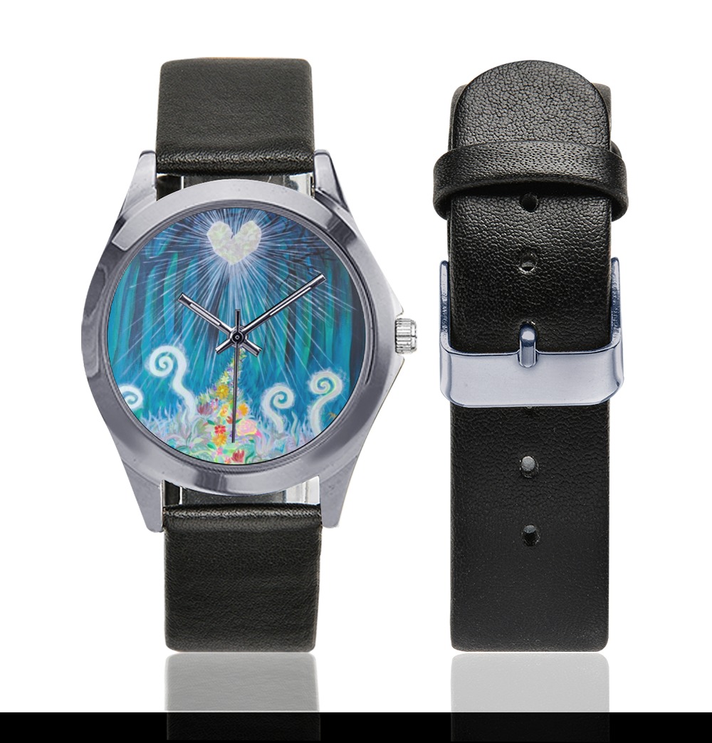 Night Garden Unisex Silver-Tone Round Leather Watch (Model 216)