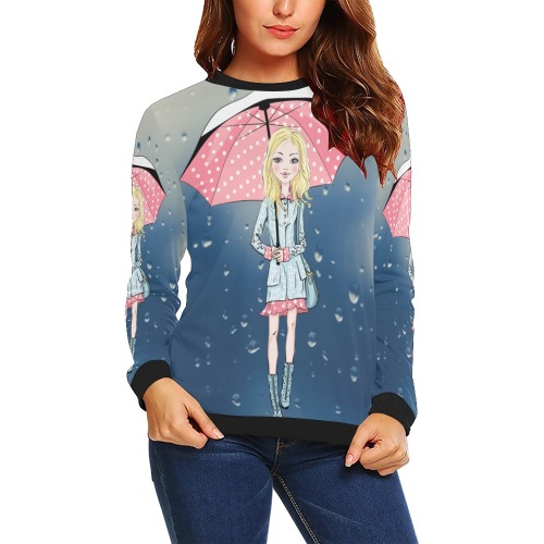 sudadera lluvia All Over Print Crewneck Sweatshirt for Women (Model H18)