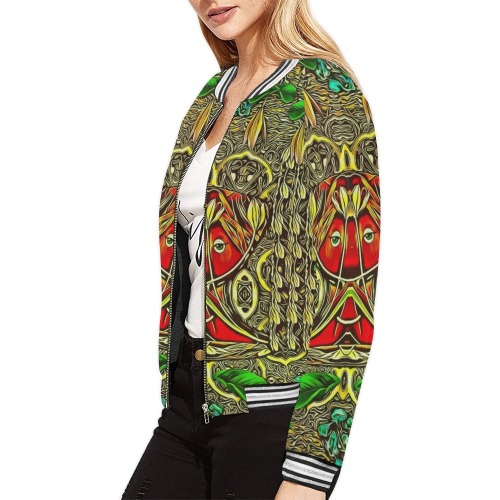 leather lady among spring flowers All Over Print Bomber Jacket for Women (Model H21)