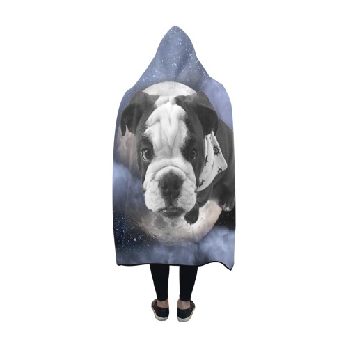 Dog Pug on Moon Hooded Blanket 60''x50''