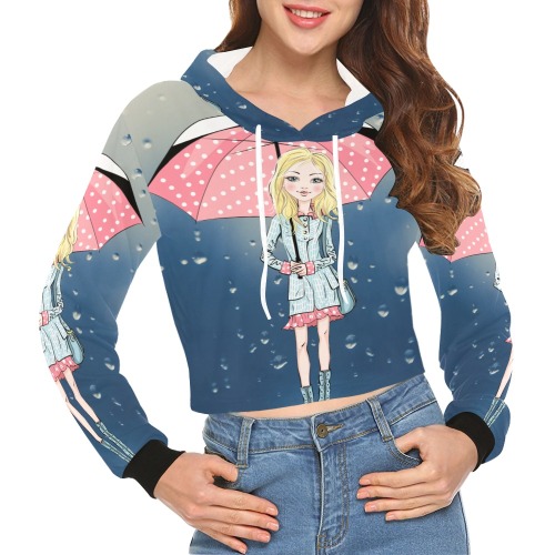 sudadera chica lluvia All Over Print Crop Hoodie for Women (Model H22)