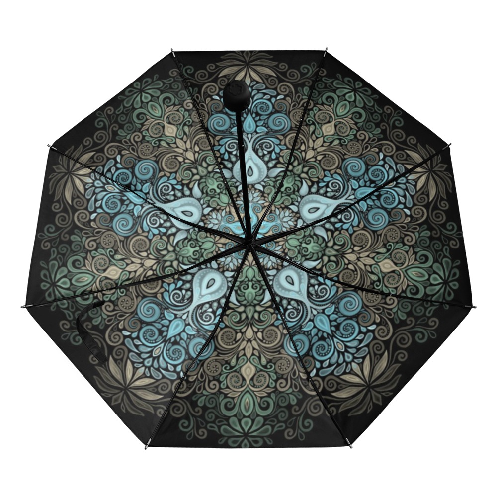 Baroque Garden Watercolor Turquoise Mandala Anti-UV Foldable Umbrella (Underside Printing) (U07)
