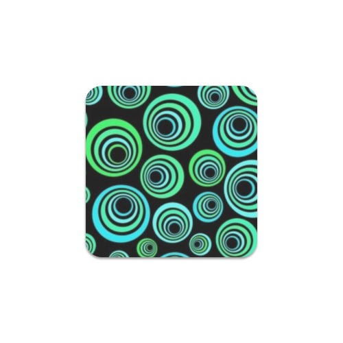 Retro Psychedelic Pretty Green Pattern Square Coaster