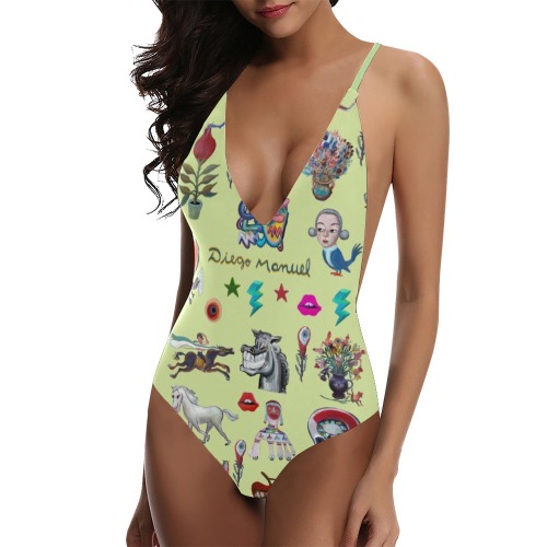 Pop surrealism Sexy Lacing Backless One-Piece Swimsuit (Model S10)