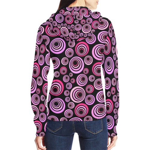 Retro Psychedelic Pretty Pink Pattern All Over Print Full Zip Hoodie for Women (Model H14)