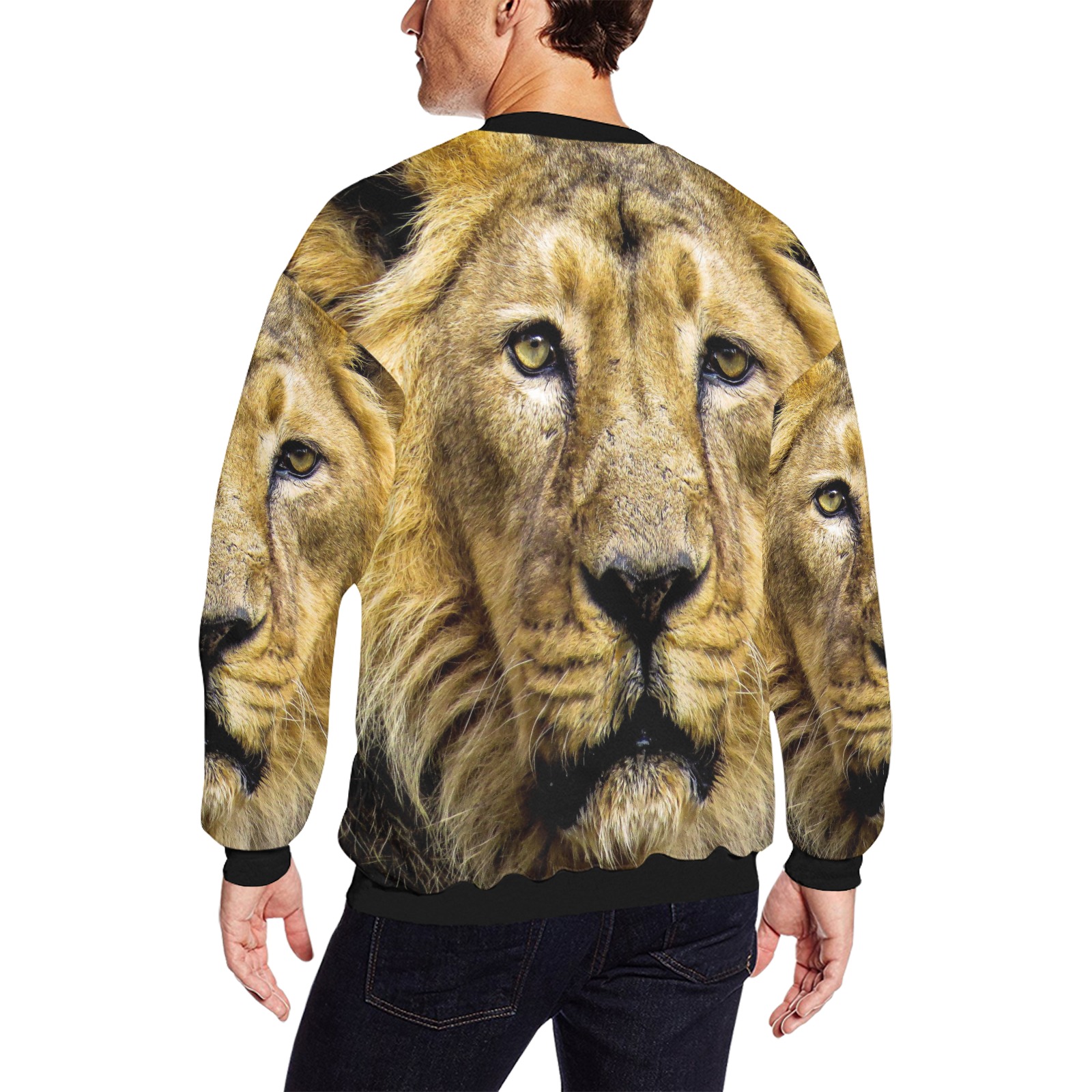 Face of Lion All Over Print Crewneck Sweatshirt for Men (Model H18)