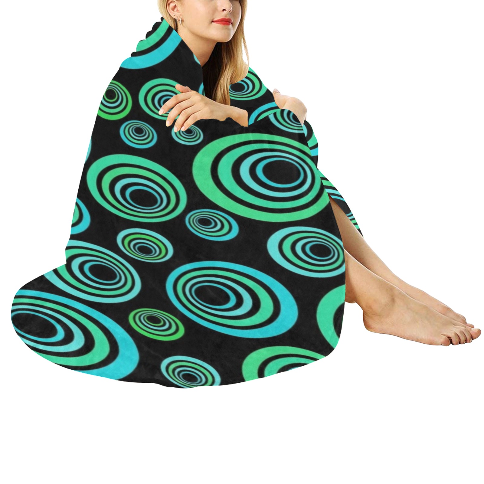 Retro Psychedelic Pretty Green Pattern Circular Ultra-Soft Micro Fleece Blanket 47"