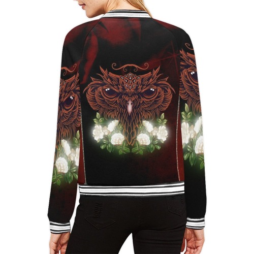 Awesome owl with flowers All Over Print Bomber Jacket for Women (Model H21)
