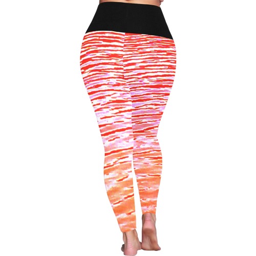 Orange and red water Women's Plus Size High Waist Leggings (Model L44)