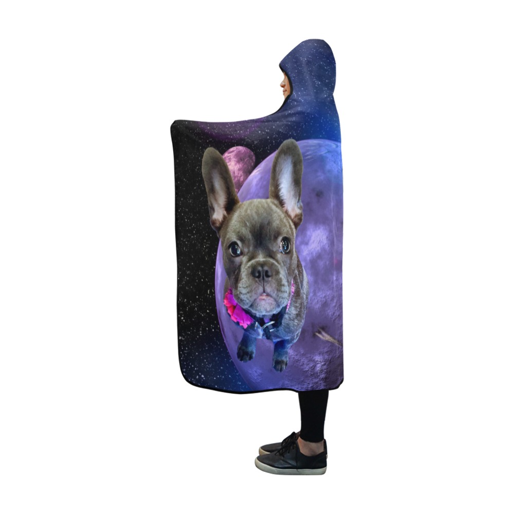 Dog French Bulldog and Planets Hooded Blanket 60''x50''