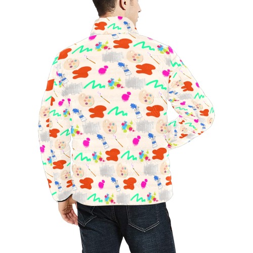 color sprink Men's Stand Collar Padded Jacket (Model H41)