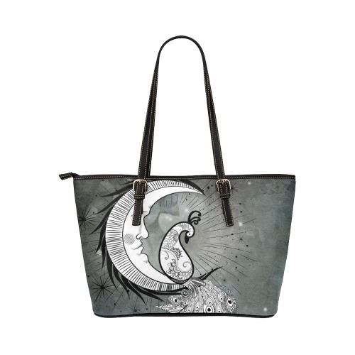 Wonderful peacock on the moon Leather Tote Bag/Small (Model 1651)