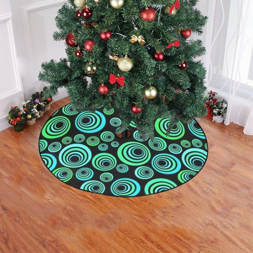 Retro Psychedelic Pretty Green Pattern Christmas Tree Skirt 47" x 47"