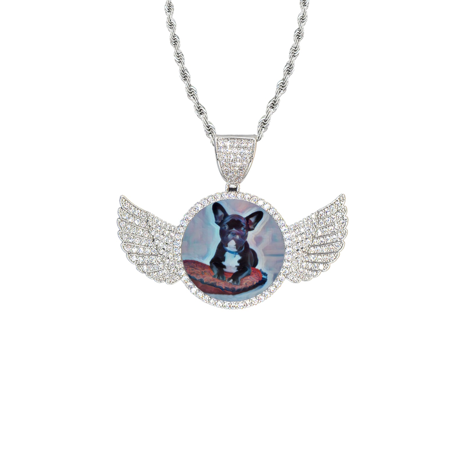 colgante alas Wings Silver Photo Pendant with Rope Chain