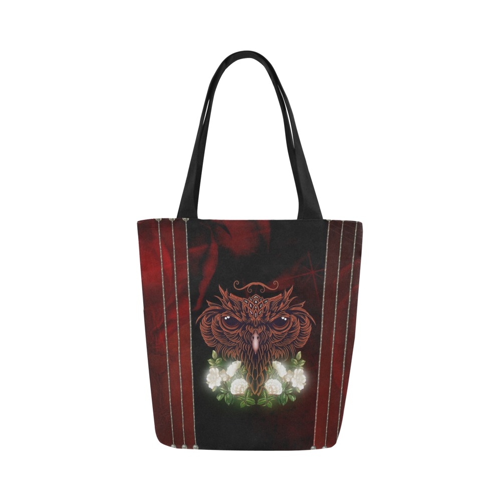 Awesome owl with flowers Canvas Tote Bag (Model 1657)