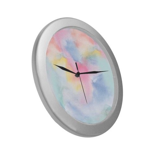 Colorful watercolor Silver Color Wall Clock