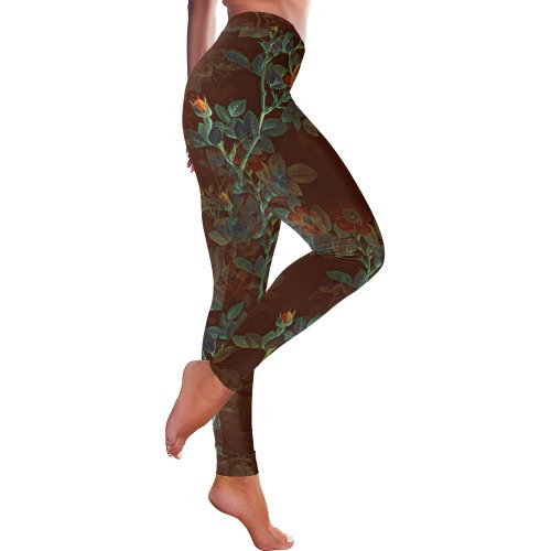 Copper Floral Women's Low Rise Leggings (Invisible Stitch) (Model L05)