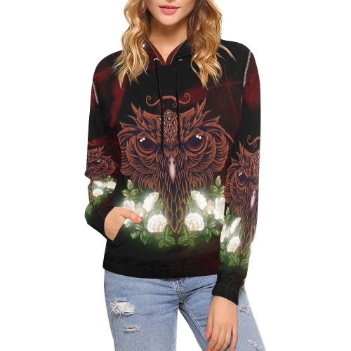 Awesome owl with flowers All Over Print Hoodie for Women (USA Size) (Model H13)