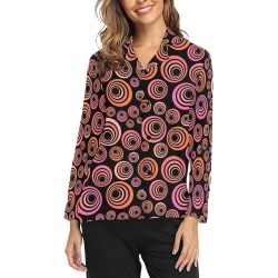 Retro Psychedelic Pretty Orange Pattern Women's Long Sleeve Pajama Shirt