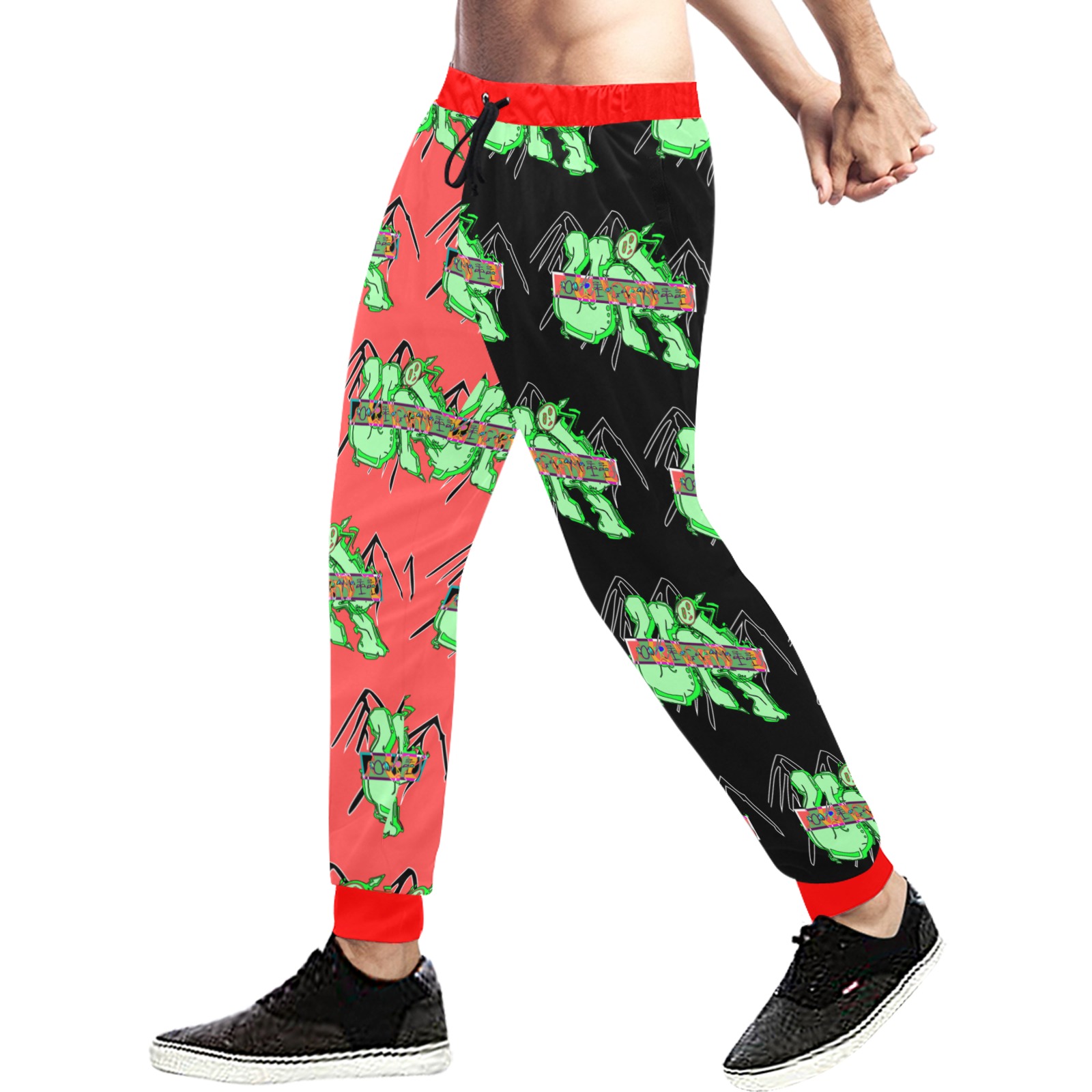 URI glitch FRABRIC red Men's All Over Print Sweatpants (Model L11)