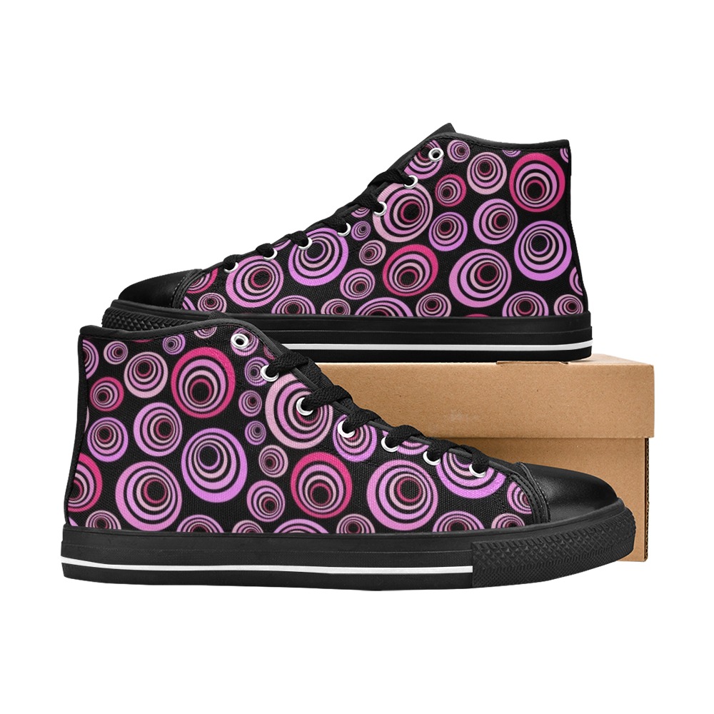 Retro Psychedelic Pretty Pink Pattern High Top Canvas Shoes for Kid (Model 017)