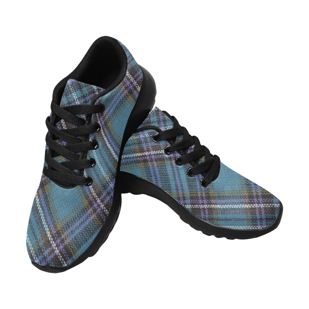 Turquoise Plaid Women’s Running Shoes (Model 020)
