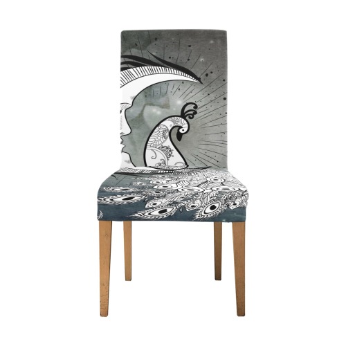 Wonderful peacock on the moon Removable Dining Chair Cover