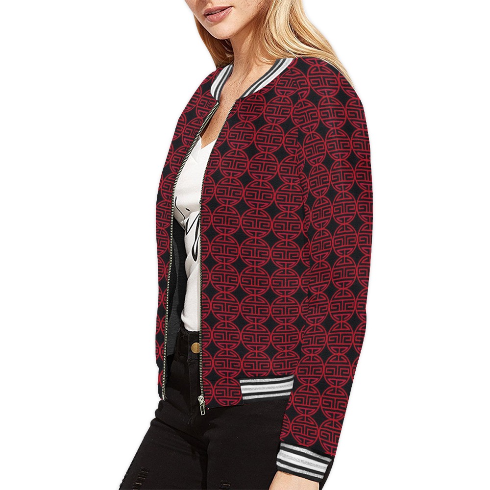 Chinese Pattern All Over Print Bomber Jacket for Women (Model H21)