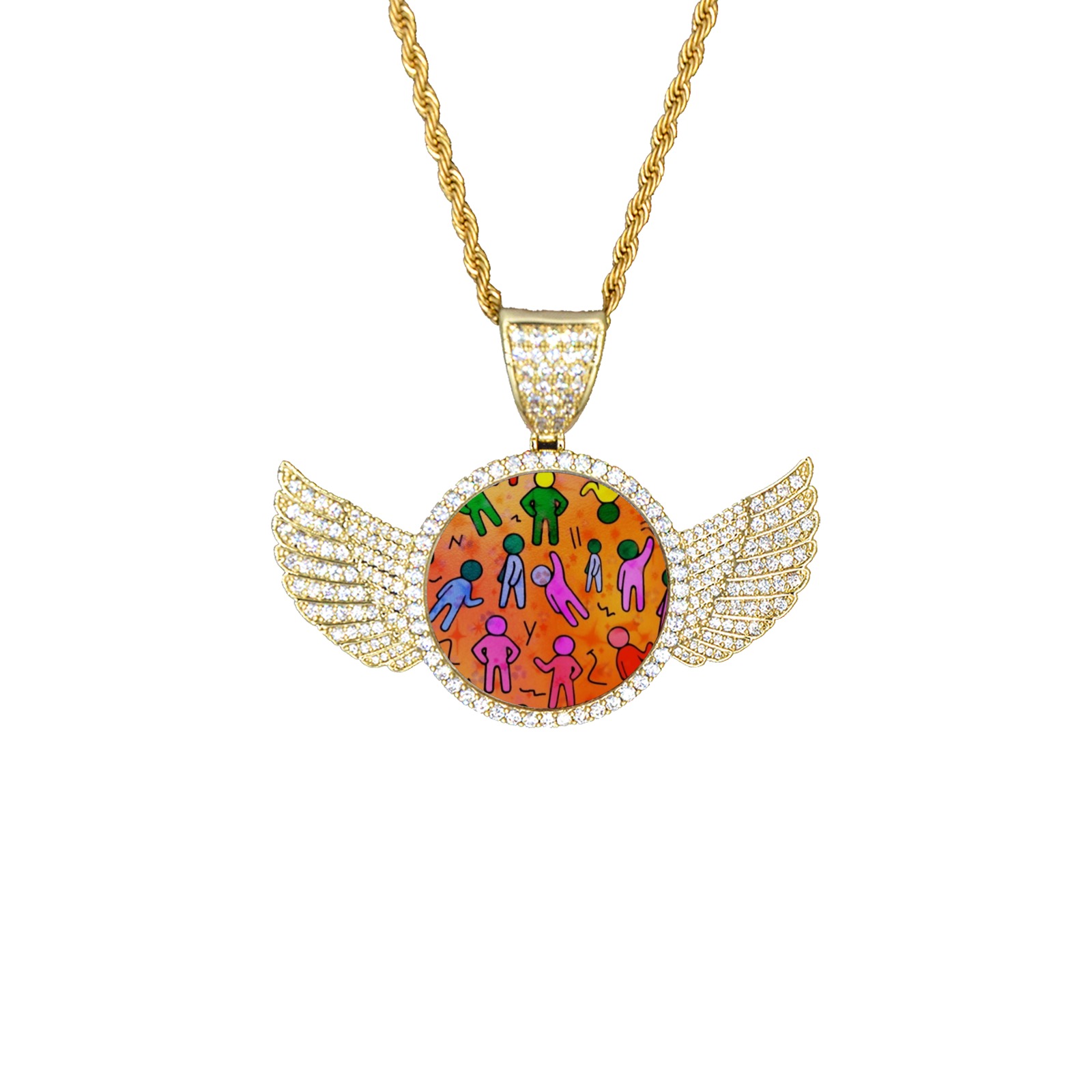 Many People by Nico Bielow Wings Gold Photo Pendant with Rope Chain