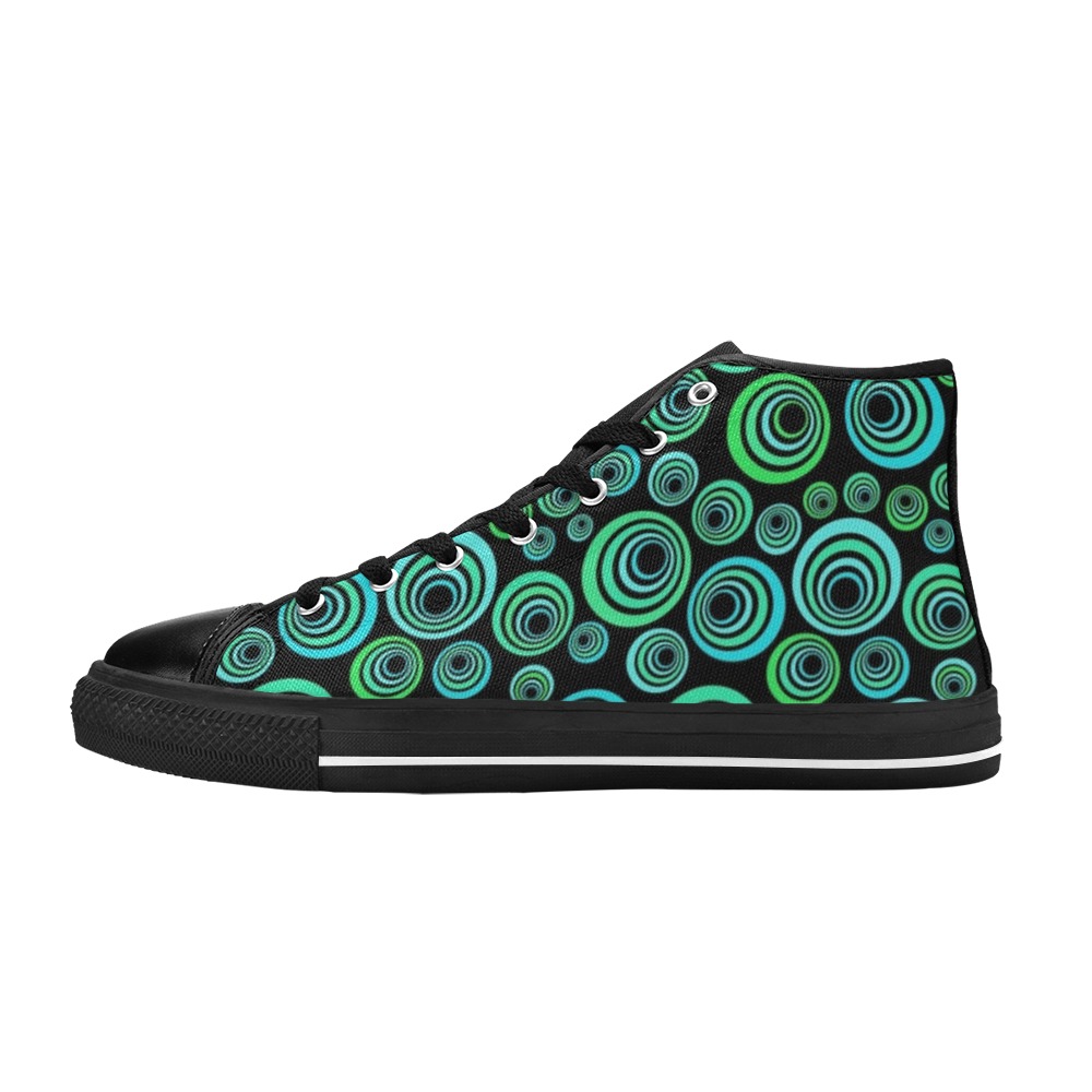 Retro Psychedelic Pretty Green Pattern Men’s Classic High Top Canvas Shoes (Model 017)