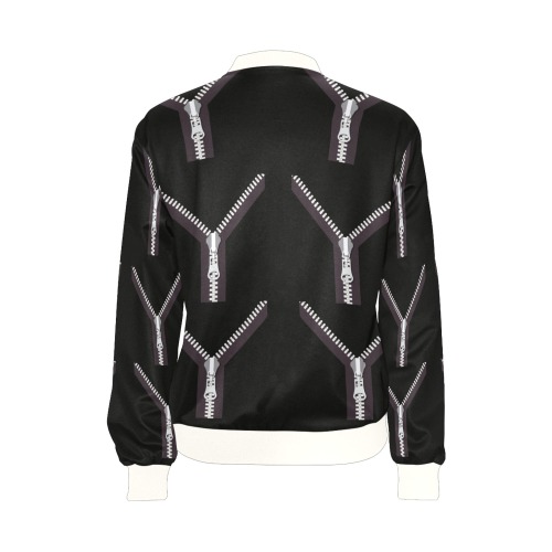 chaqueta mujer negro con cremalleras All Over Print Bomber Jacket for Women (Model H36)